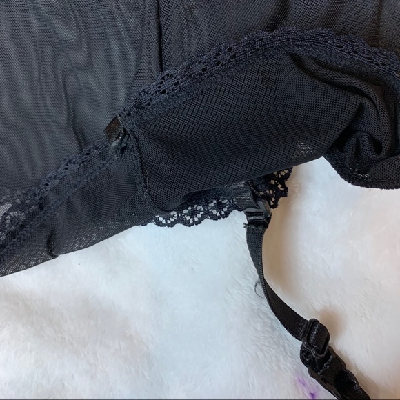 Black Fuschia Secret Lace Lingerie Blue Corset with Garters - Picture 11 of 16